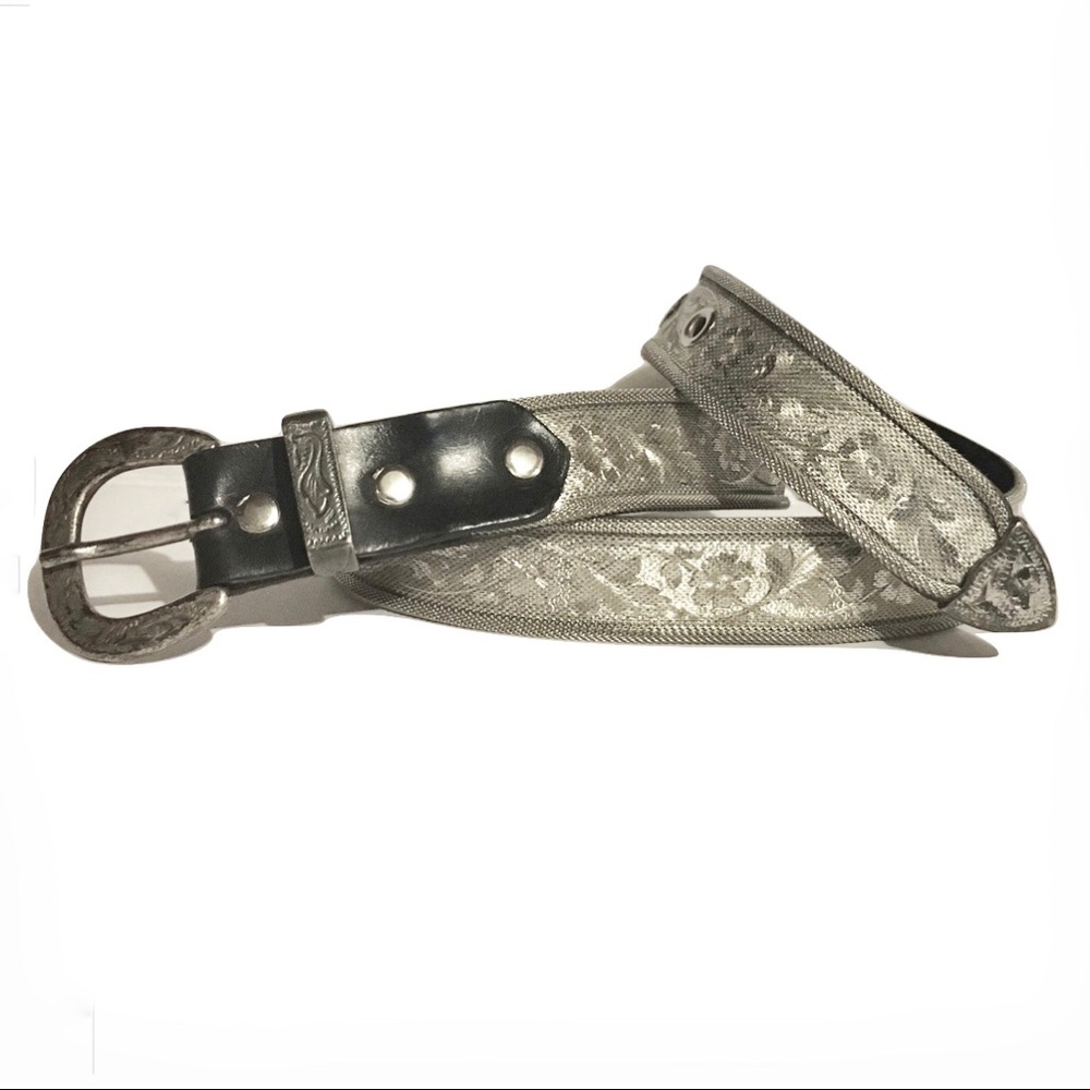 Another Line Brand Silver Metal on Leather Belt